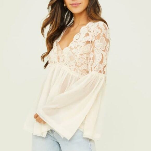 Altar'd State Tops - Altar’d State Cream Sheer Rosemary Lace Ethereal Tunic Top Womens Medium